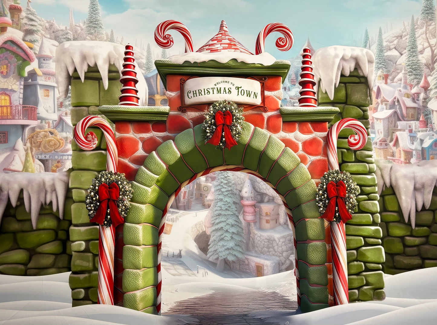 RTS Welcome To Christmas Town - 10x8' Wrinkle-Free Fabric - Banding - 60% Off