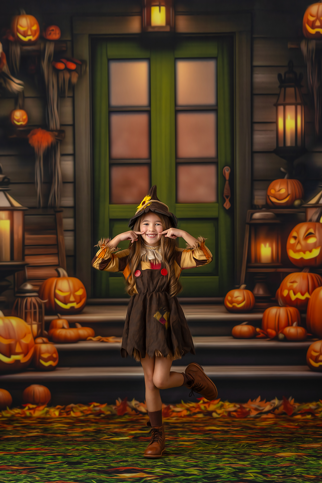 Pumpkin Porch - Green Door - With Sweep Option