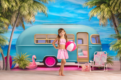 Road Trip Chic - Blue Camper - With Sweep Option