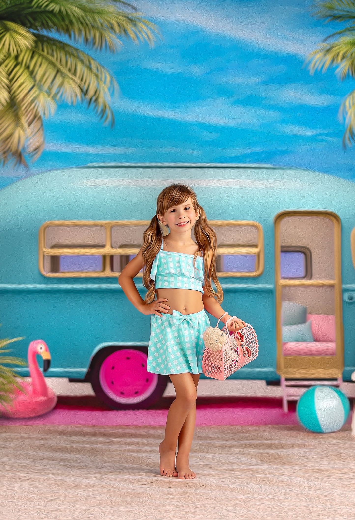 Road Trip Chic - Blue Camper - With Sweep Option