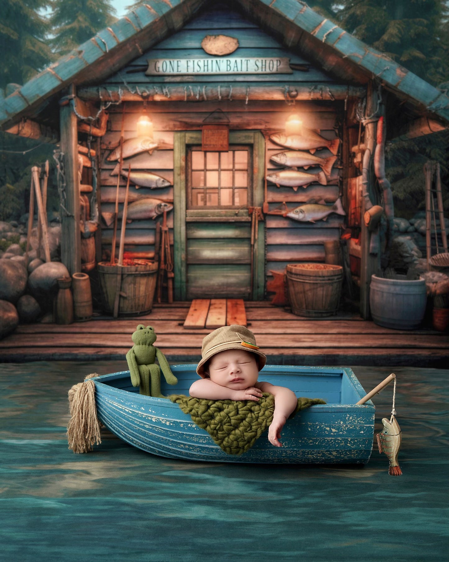 Gone Fishin Bait Shop 60x50" - Water Floor -  Plus Sweep Option - Littles Collection