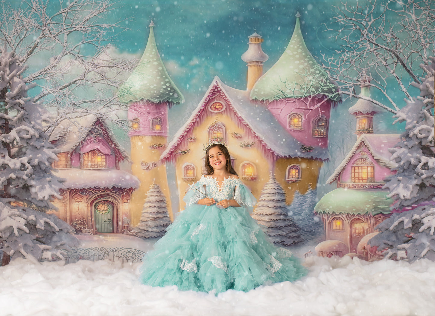 Colorful Snowy Village - Green Roof - with Sweep Option