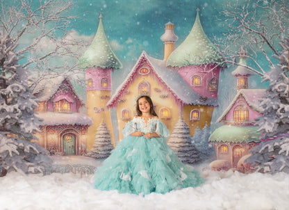 Colorful Snowy Village - Green Roof - with Sweep Option