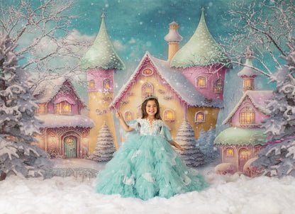 Colorful Snowy Village - Green Roof - with Sweep Option