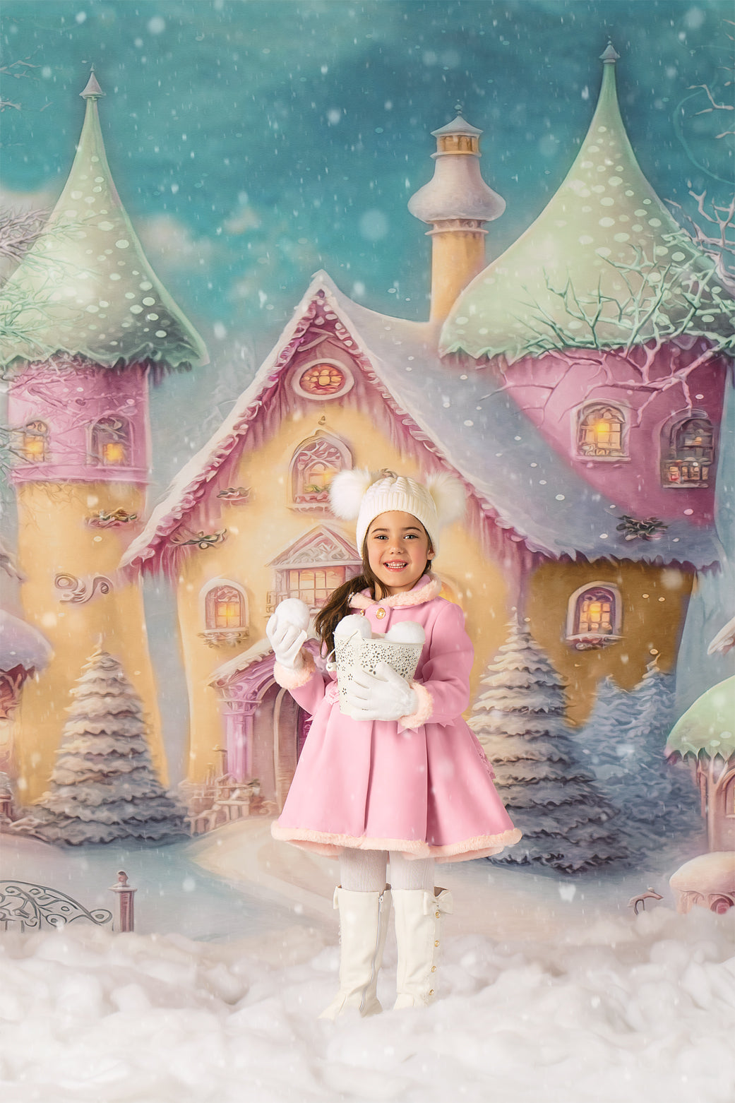 Colorful Snowy Village - Green Roof - with Sweep Option