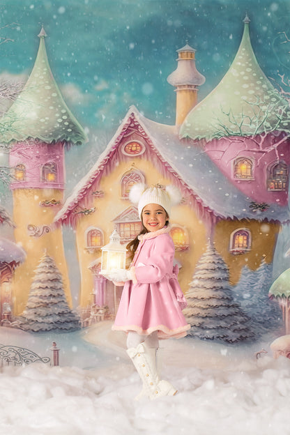 Colorful Snowy Village - Green Roof - with Sweep Option