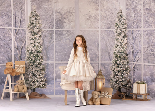 Snowy White Bay View With Trees