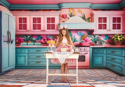 Tropical Kitchen - Blue & Pink - With Sweep Option