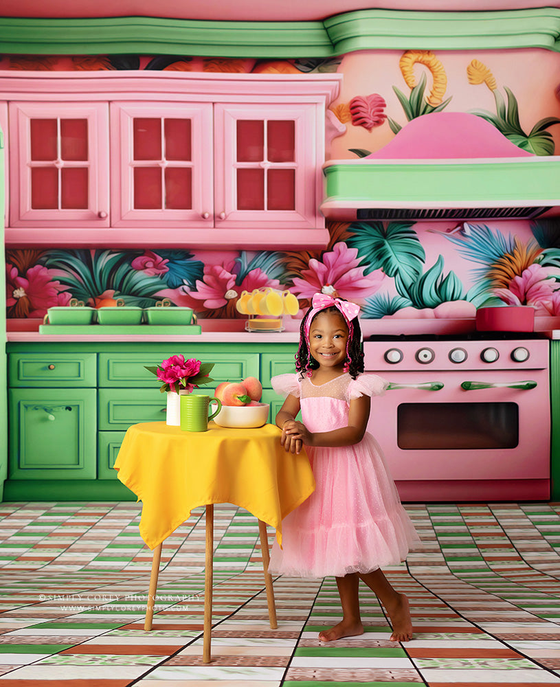 Tropical Kitchen - Green & Pink - With Sweep Option