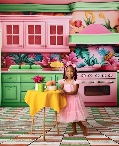 Tropical Kitchen - Green & Pink - With Sweep Option