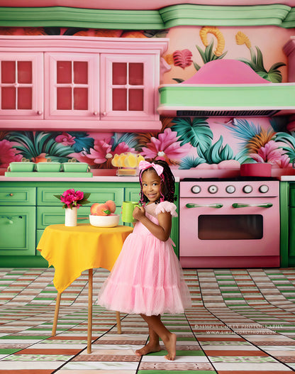 Tropical Kitchen - Green & Pink - With Sweep Option