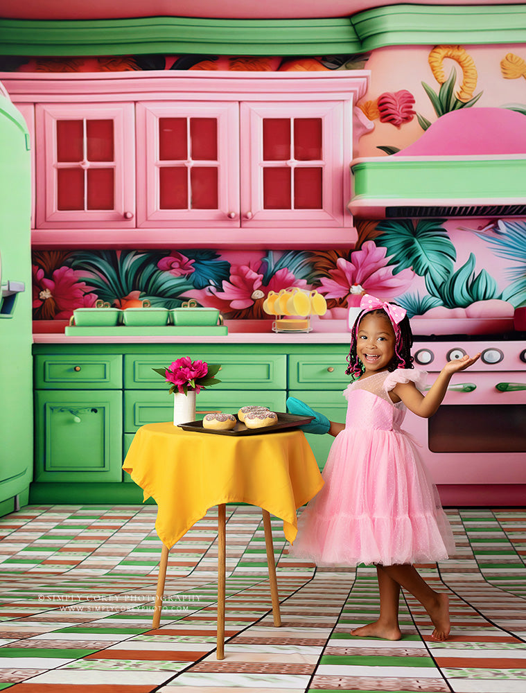 Tropical Kitchen - Green & Pink - With Sweep Option