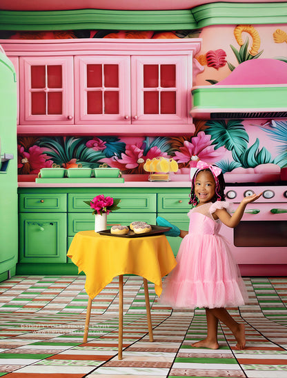 Tropical Kitchen - Green & Pink - With Sweep Option