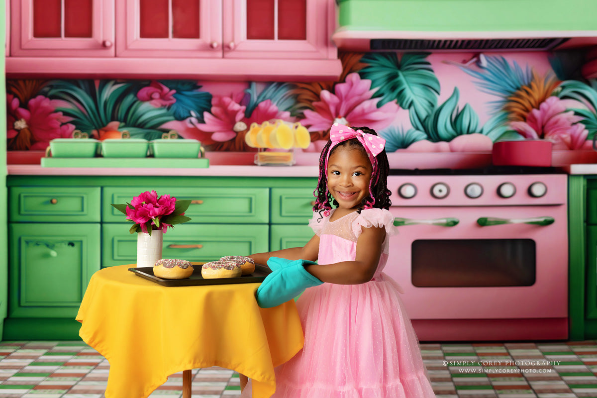 Tropical Kitchen - Green & Pink - With Sweep Option