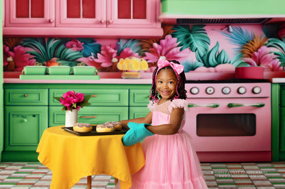 Tropical Kitchen - Green & Pink - With Sweep Option