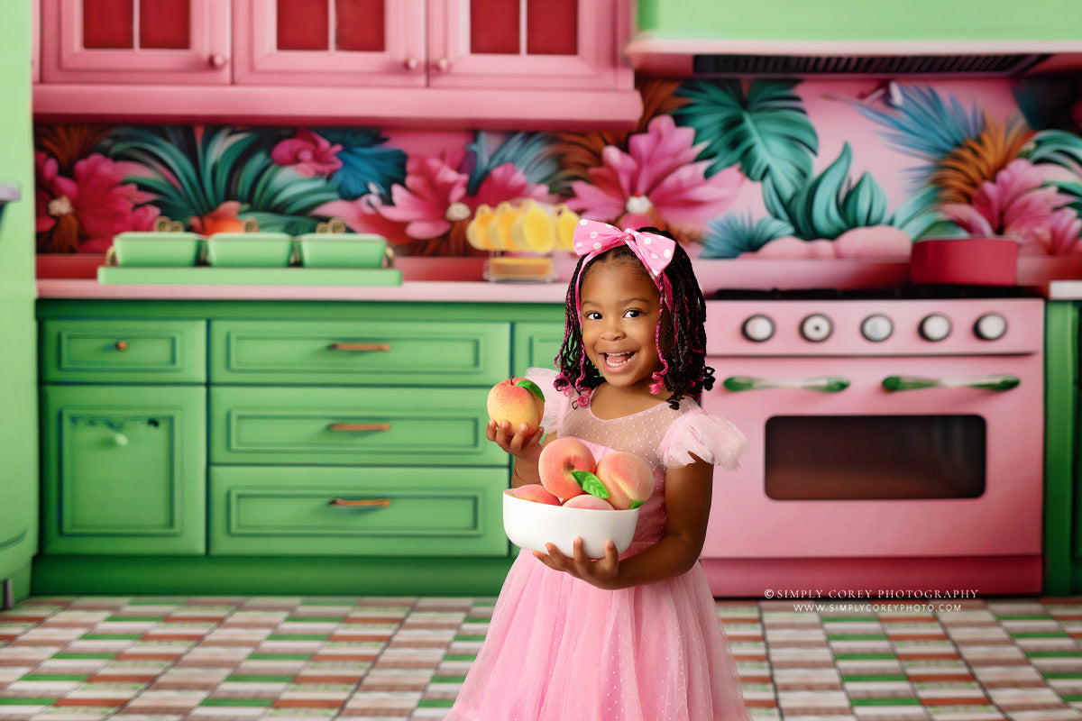 Tropical Kitchen - Green & Pink - With Sweep Option