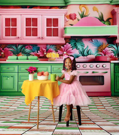 Tropical Kitchen - Green & Pink - With Sweep Option