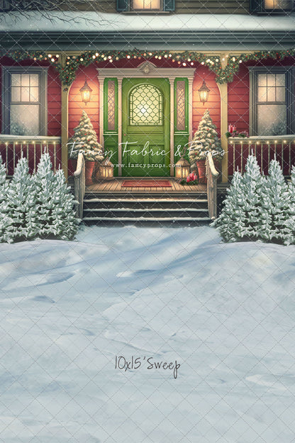 Merry Porch Greetings - Red House - with Sweep Option