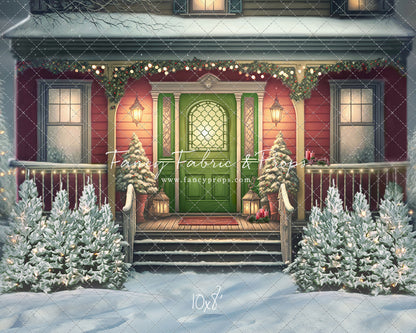 Merry Porch Greetings - Red House - with Sweep Option