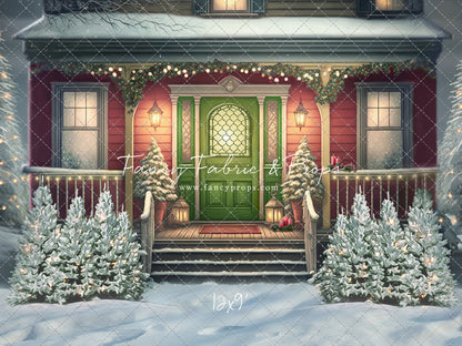 Merry Porch Greetings - Red House - with Sweep Option