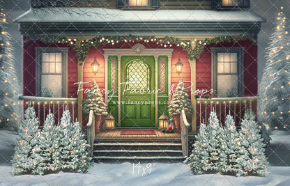 Merry Porch Greetings - Red House - with Sweep Option