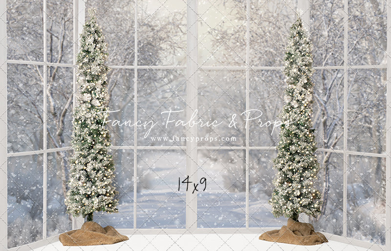 Snowy White Bay View With Trees