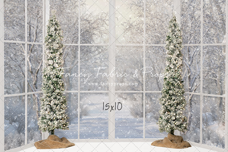 Snowy White Bay View With Trees