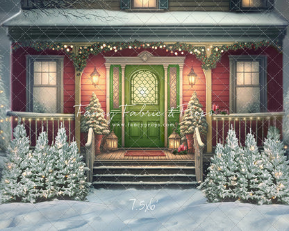 Merry Porch Greetings - Red House - with Sweep Option