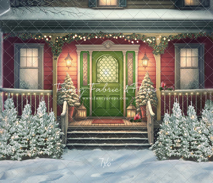 Merry Porch Greetings - Red House - with Sweep Option