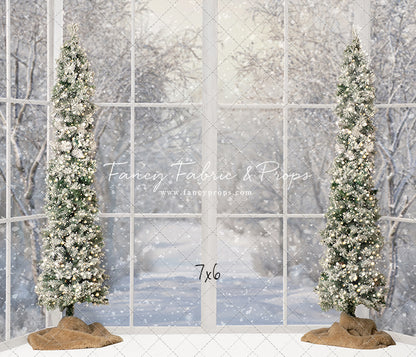 Snowy White Bay View With Trees