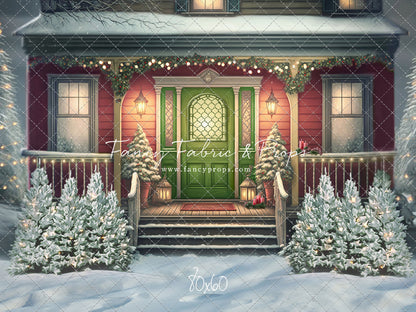 Merry Porch Greetings - Red House - with Sweep Option