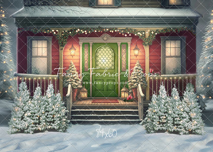 Merry Porch Greetings - Red House - with Sweep Option