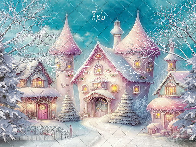 Colorful Snowy Village - Pastel Pink Home - with Sweep Option
