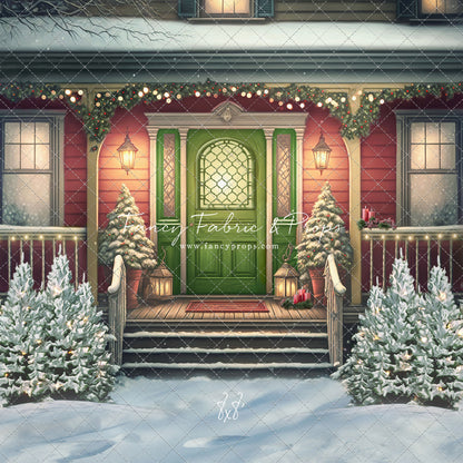 Merry Porch Greetings - Red House - with Sweep Option