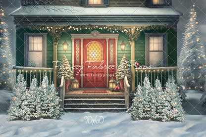Merry Porch Greetings - Green House - with Sweep Option