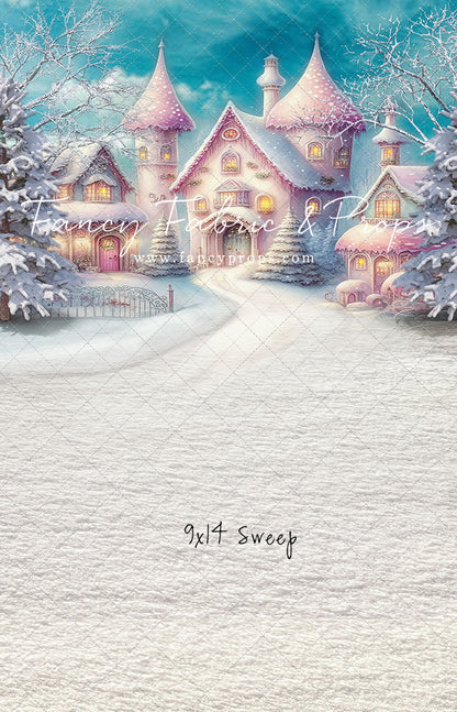 Colorful Snowy Village - Pastel Pink Home - with Sweep Option