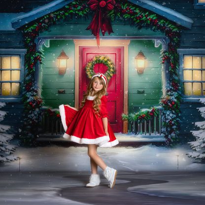 Magical Holiday Porch - Red Door - with Sweep Option