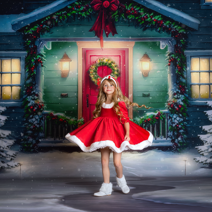 Magical Holiday Porch - Red Door - with Sweep Option