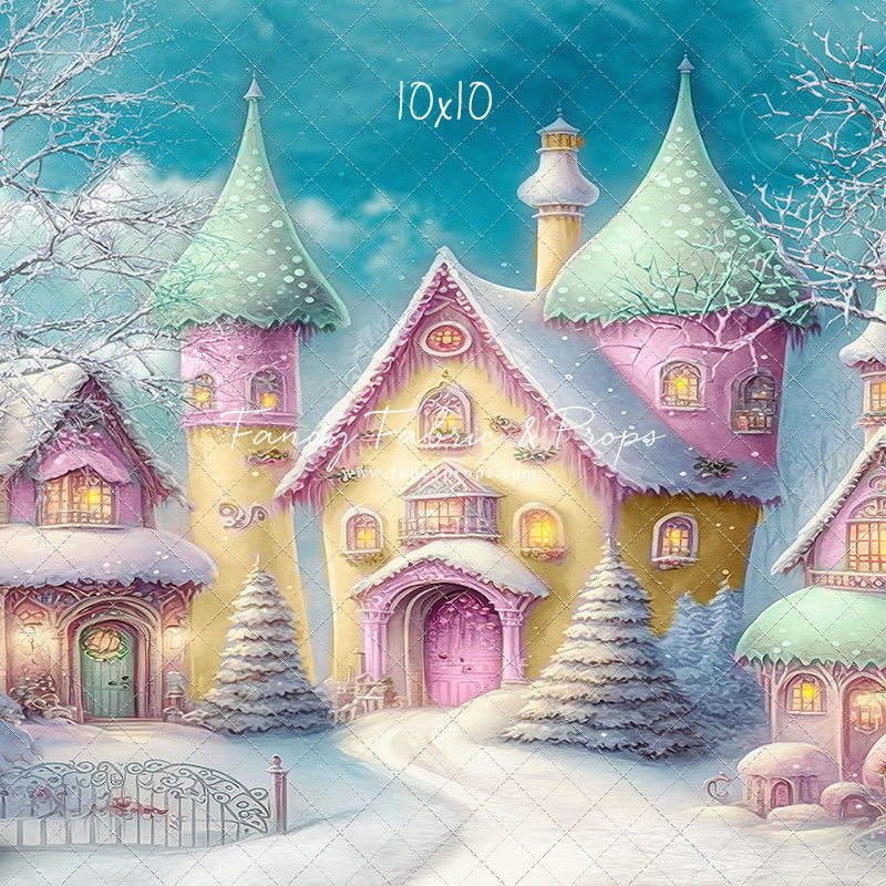 Colorful Snowy Village - Green Roof - with Sweep Option