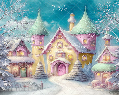 Colorful Snowy Village - Green Roof - with Sweep Option