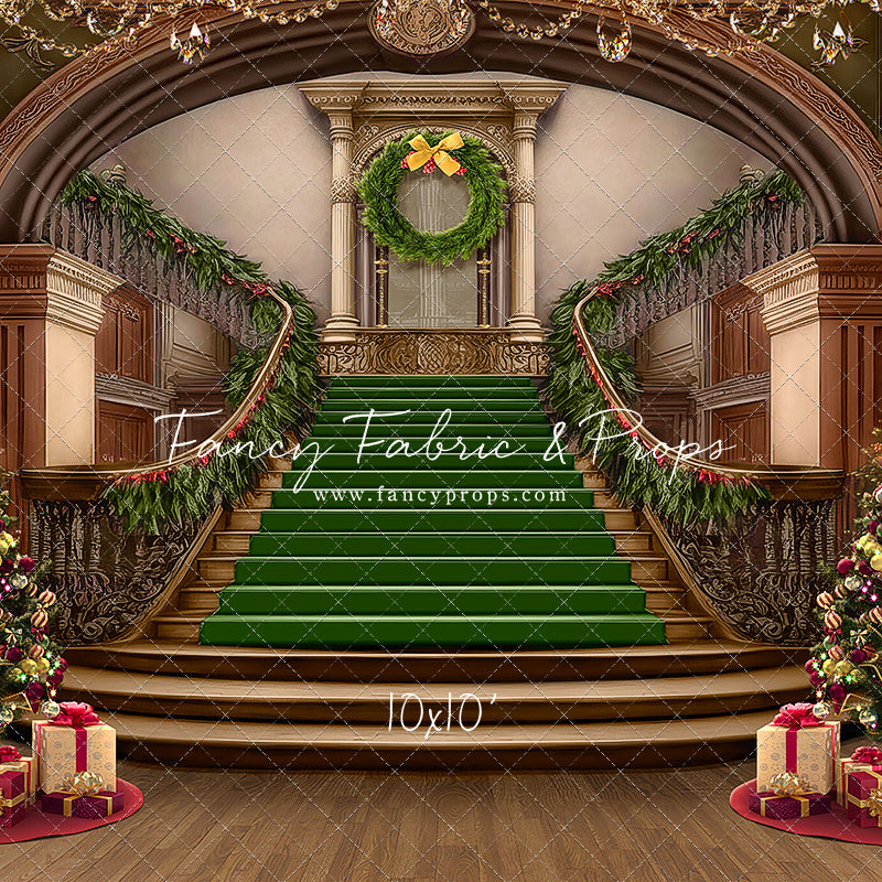 Grand Holiday Staircase - Green Stairs & Wood Floor - with Sweep Option