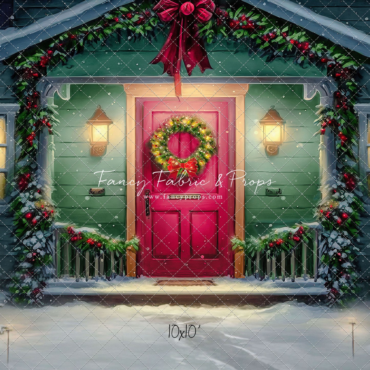 Magical Holiday Porch - Red Door - with Sweep Option