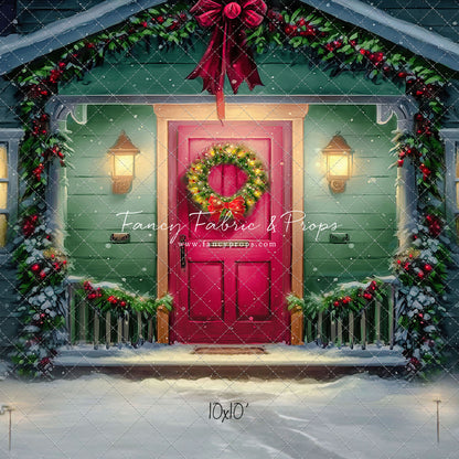 Magical Holiday Porch - Red Door - with Sweep Option