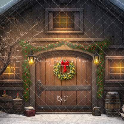 Merry Christmas Barn - Brown Door No Lights - with Sweep Option