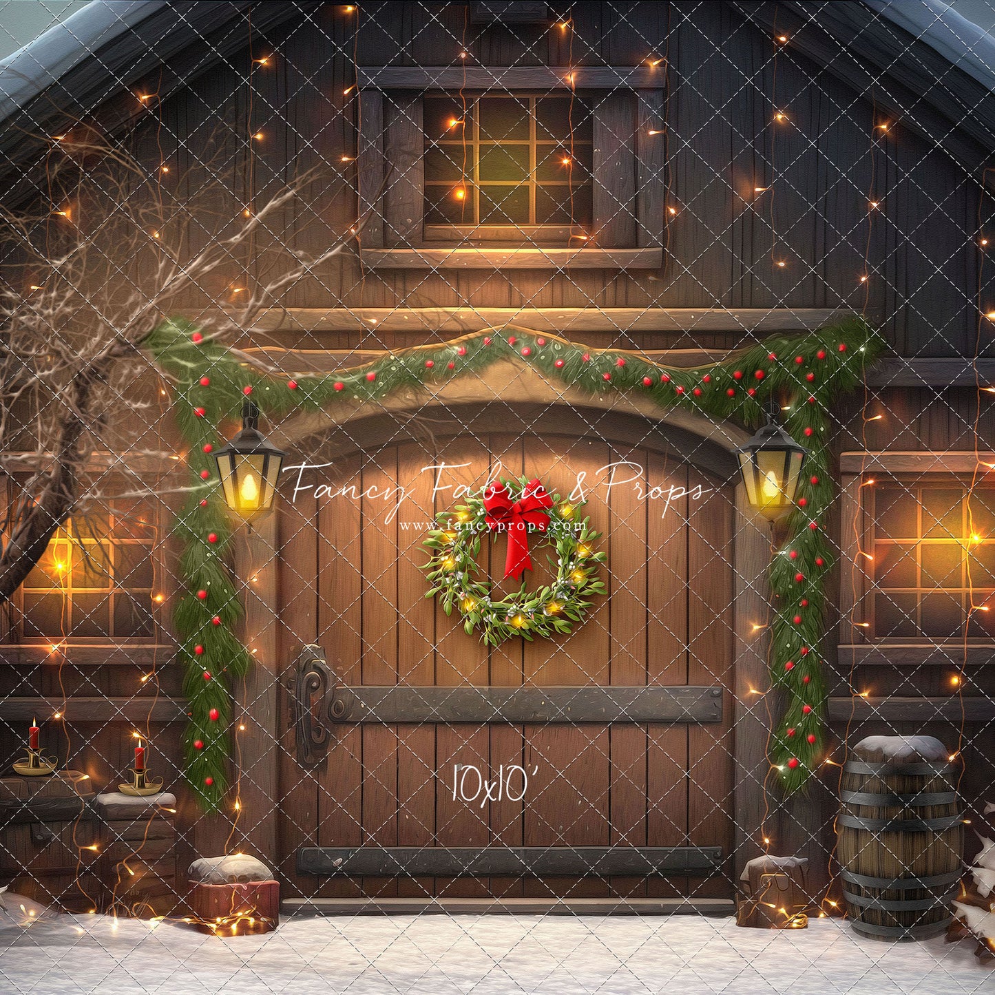 Merry Christmas Barn - Brown Door With Lights - with Sweep Option