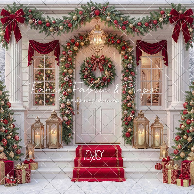 Red Ribbon Christmas Porch - With Sweep Option