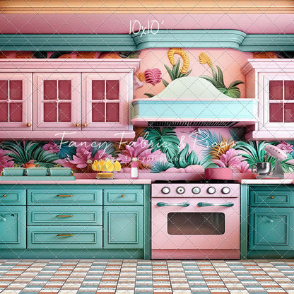 Tropical Kitchen - Blue & Pink - With Sweep Option