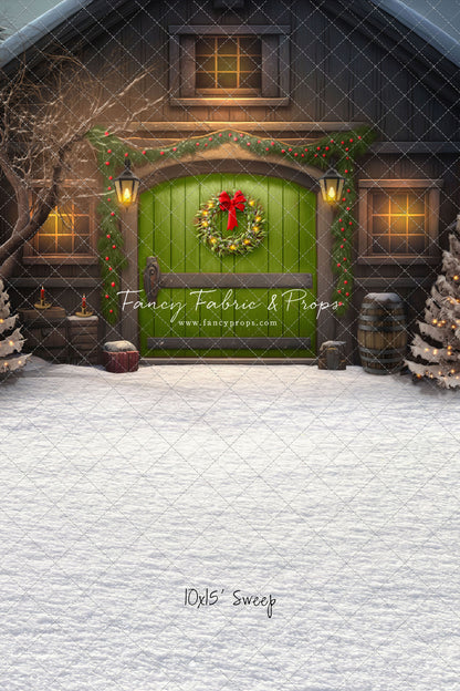 Merry Christmas Barn - Green Door - with Sweep Option