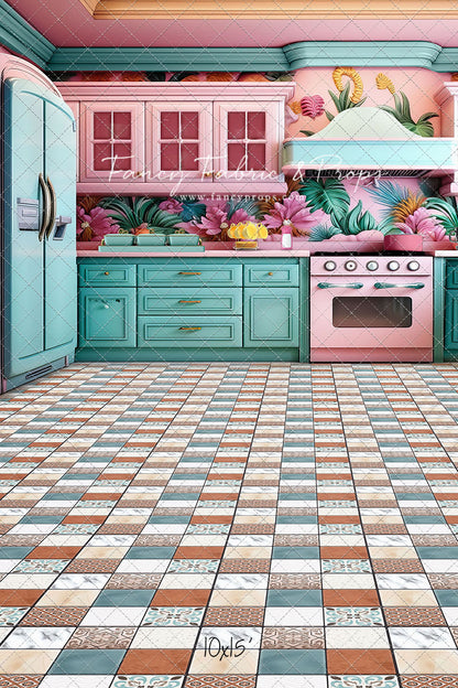 Tropical Kitchen - Blue & Pink - With Sweep Option