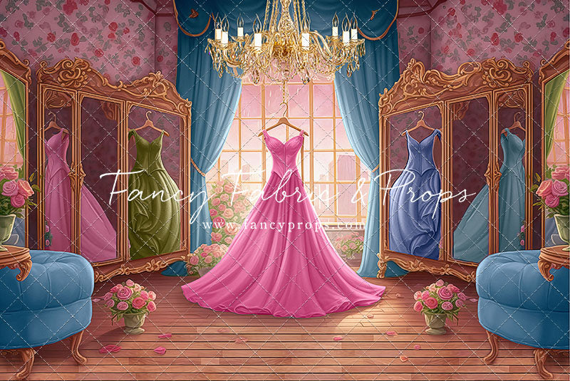 Dress Like A Princess - Pink Dress/Blue Curtains - With Sweep Option